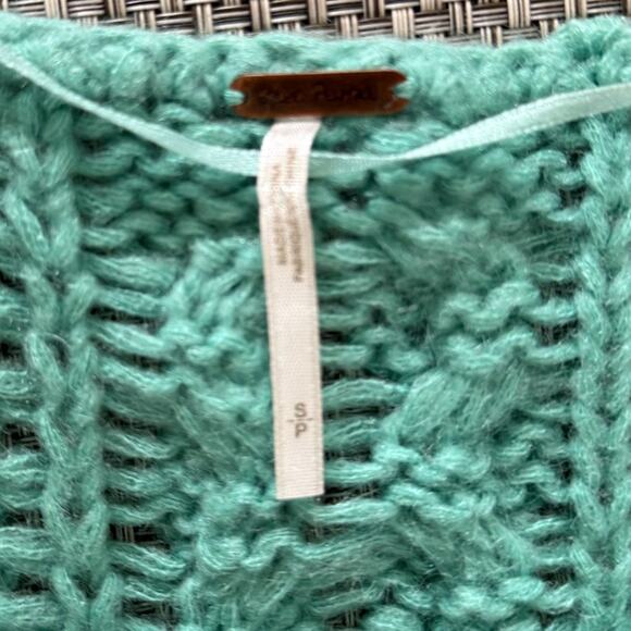 FREE PEOPLE Fluff Open Cable Knit Slouchy Mohair/Wool Sweater Pistachio Green S - Picture 4 of 6
